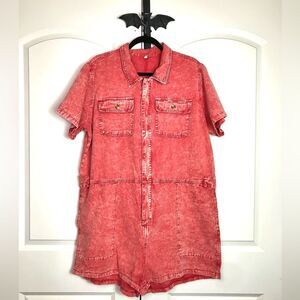 Boho Jean Short Jumper, Stonewashed, Zipper Front, Working Pockets 2X